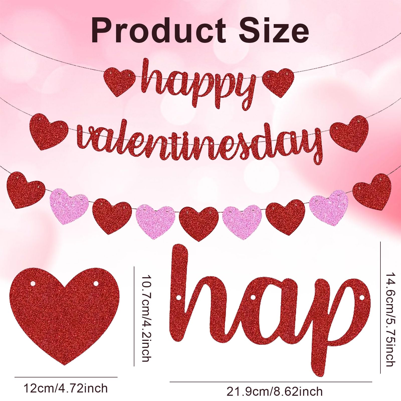 Happy Valentines Day Banner,Valentine's Decorations String with Heart - Image 2