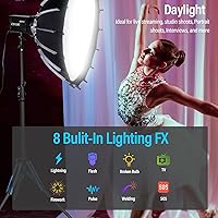 Vista 3 de SIRUI Luz de video LED CS100 de 100 W, iluminación continua de luz diurna portátil, CRI 96 de 5600K, TLCI 98 4000Lux/m, montaje Bowens, 8 efectos