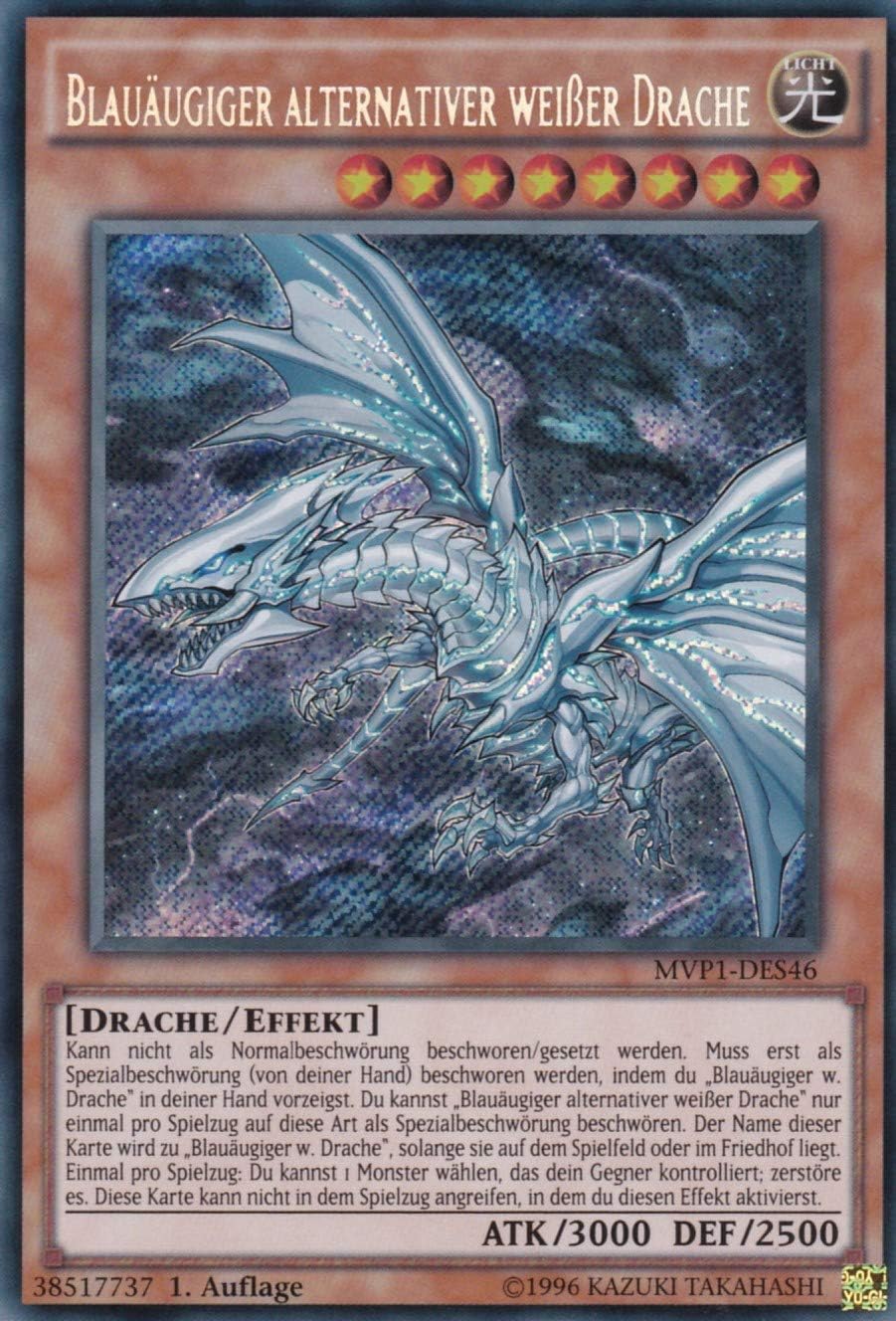 MVP1-DES46 - Blue-Eyed Alternative White Dragon - Secret Rare - German - The Dark Side of Dimensions Movie Pack - with LMS Trading Fieldcenter Card Yugioh