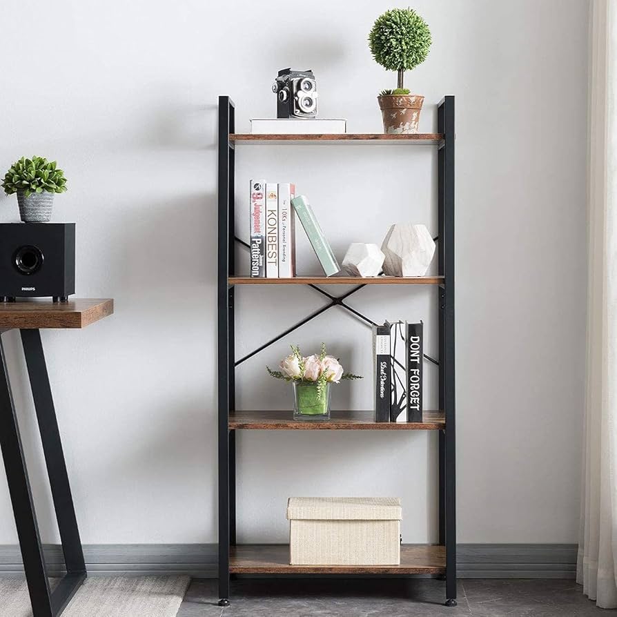 CJMM 本棚、5段本棚、10段のオープン棚を備え、6フック付き