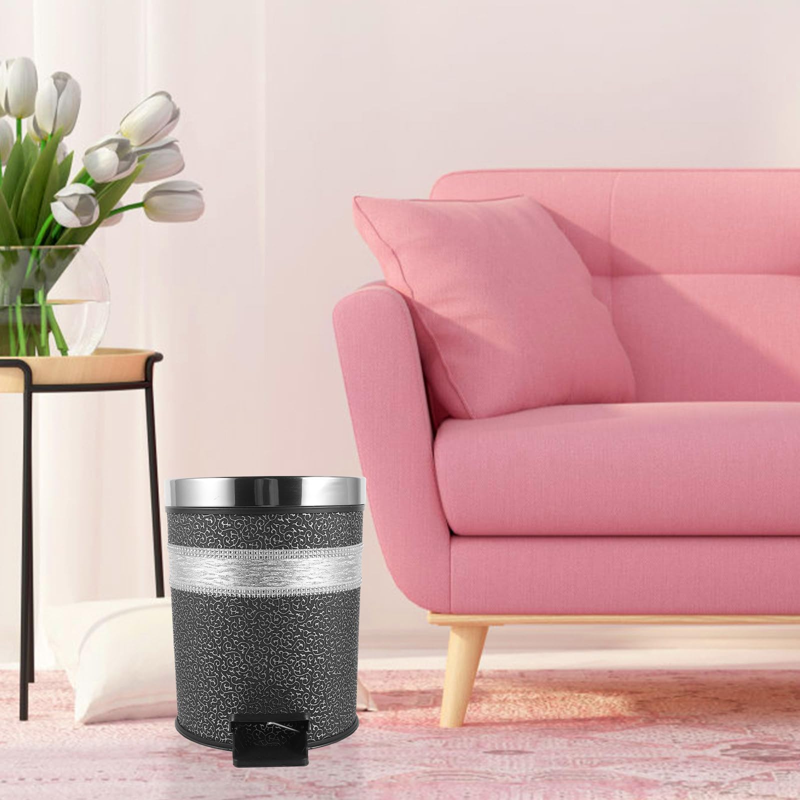 TOYANDONA Cubo de Basura Redondo con Pedal y Tapa para Baño, Negro