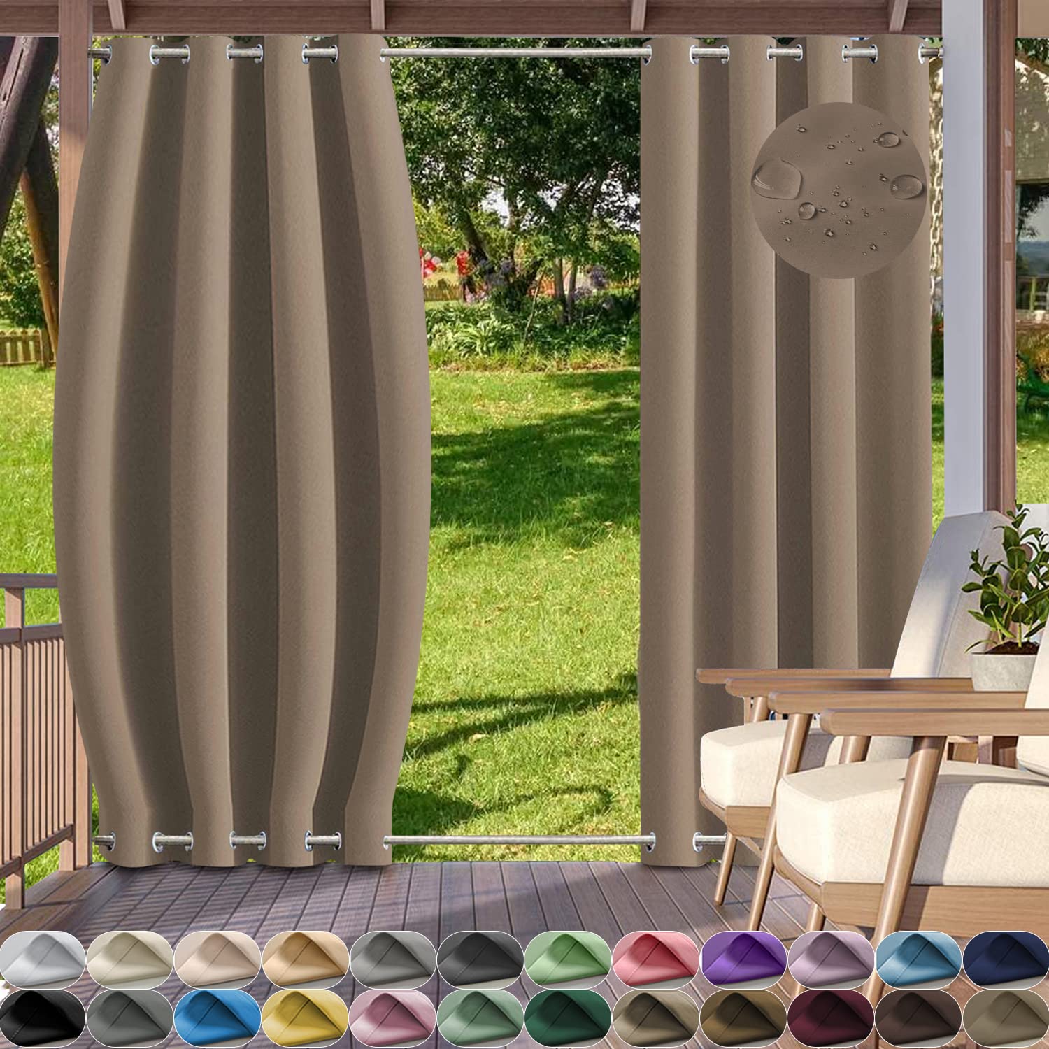YangAera Outdoor Curtains with Double Grommet Top and Bottom, Waterproof Windproof Blackout Privacy Protected Curtain for Gazebo/Garden/Balcony/Pergola/Patio-1 Panel-W 150" xD 83.9" -Color22