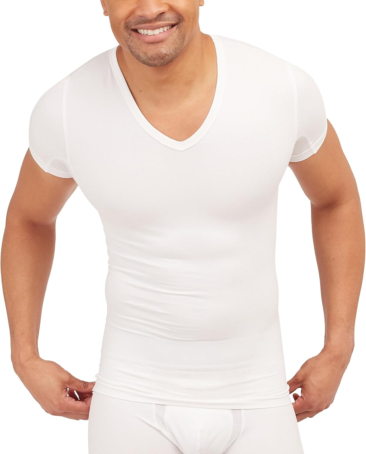 SPANX Men’s Sculpt Cotton Spandex V-Neck - Men’s Base Layer - Flattering Everyday Support - Breathable & Moisture Wicking
