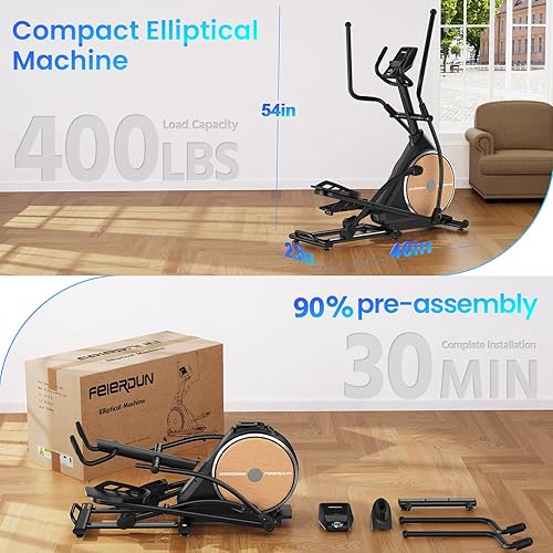 Miniatura 7 de FEIERDUN Máquina elíptica, entrenador cruzado para uso doméstico con sistema de conducción frontal electromagnética hipersilencioso, 32 niveles de