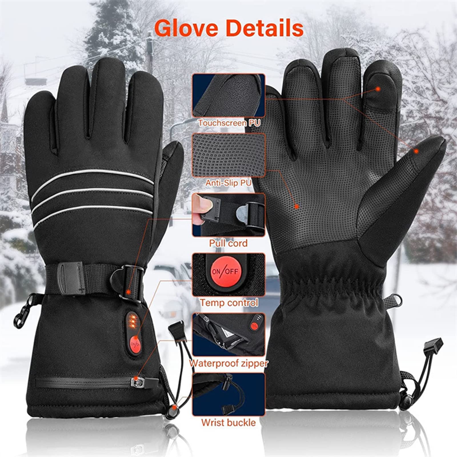 CHEWYNP Guanti Riscaldati Ricaricabili - Guanti da Sci Riscaldati Elettrici per Uomini Donne, Guanti da Moto con Batteria Ricaricabile, Guanti da Snowboard Equitazione Escursionismo Guanti