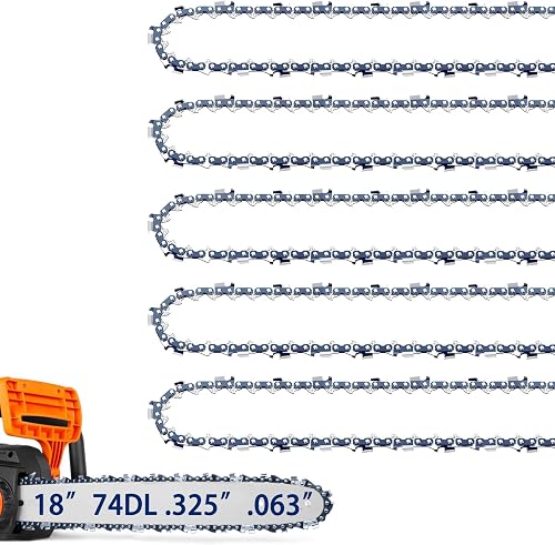 5 Pack 18 Inch Chainsaw Chain .325" Pitch .063" Gauge 74 Drive Links Fits Stihl MS271 Farm Boss, MS311, MS291, 26RS-74, 26RM3-74, 36390050074, Oregon L74, V74 and More (5 Chains)