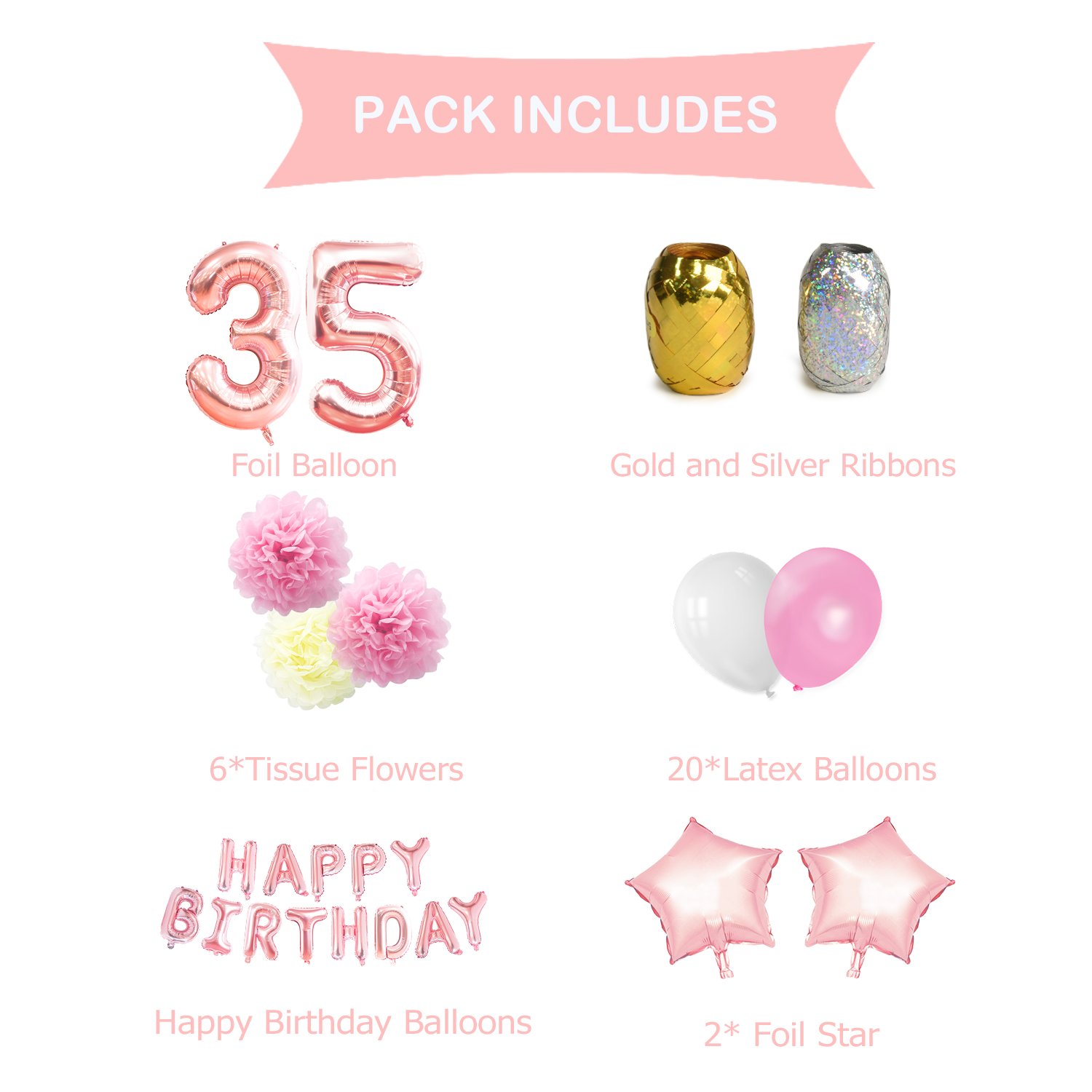 BRT 35. Geburtstag Dekorations-Set – Mit Banner, Wimpelkette & Luftschlangen In Roségold