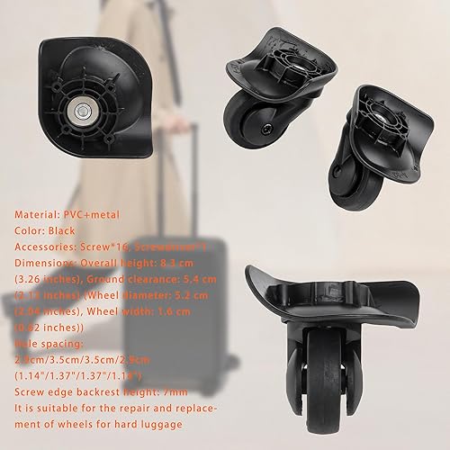 Miniatura 3 de 2 pares de ruedas de repuesto para equipaje giratorio 360 ruedas de maleta doble rodillo negro (W187)