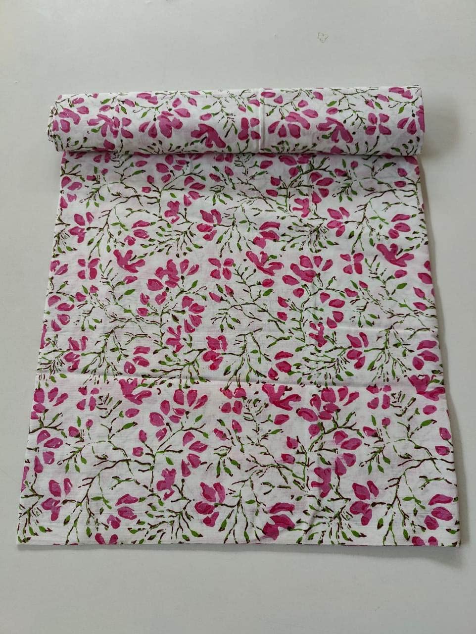 Fashionmart Floral Printed Cotton Fabric Cloth Hand Block Print Fabric Women Material Running Jaipuri Hand Block Printed Women Dress Material Kurtis Natural 44" Inches Width 2.5 Meter (Pattern 39) 2