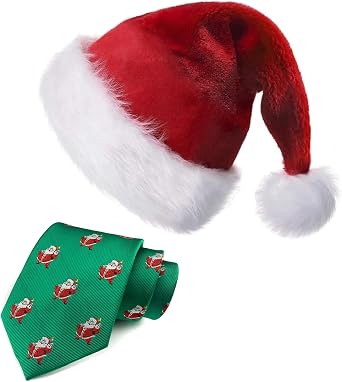 Christmas Men 1980s Movie Costume Green Santa Tie Santa Hat for Adults Halloween Holiday Christmas Costume Men Gift