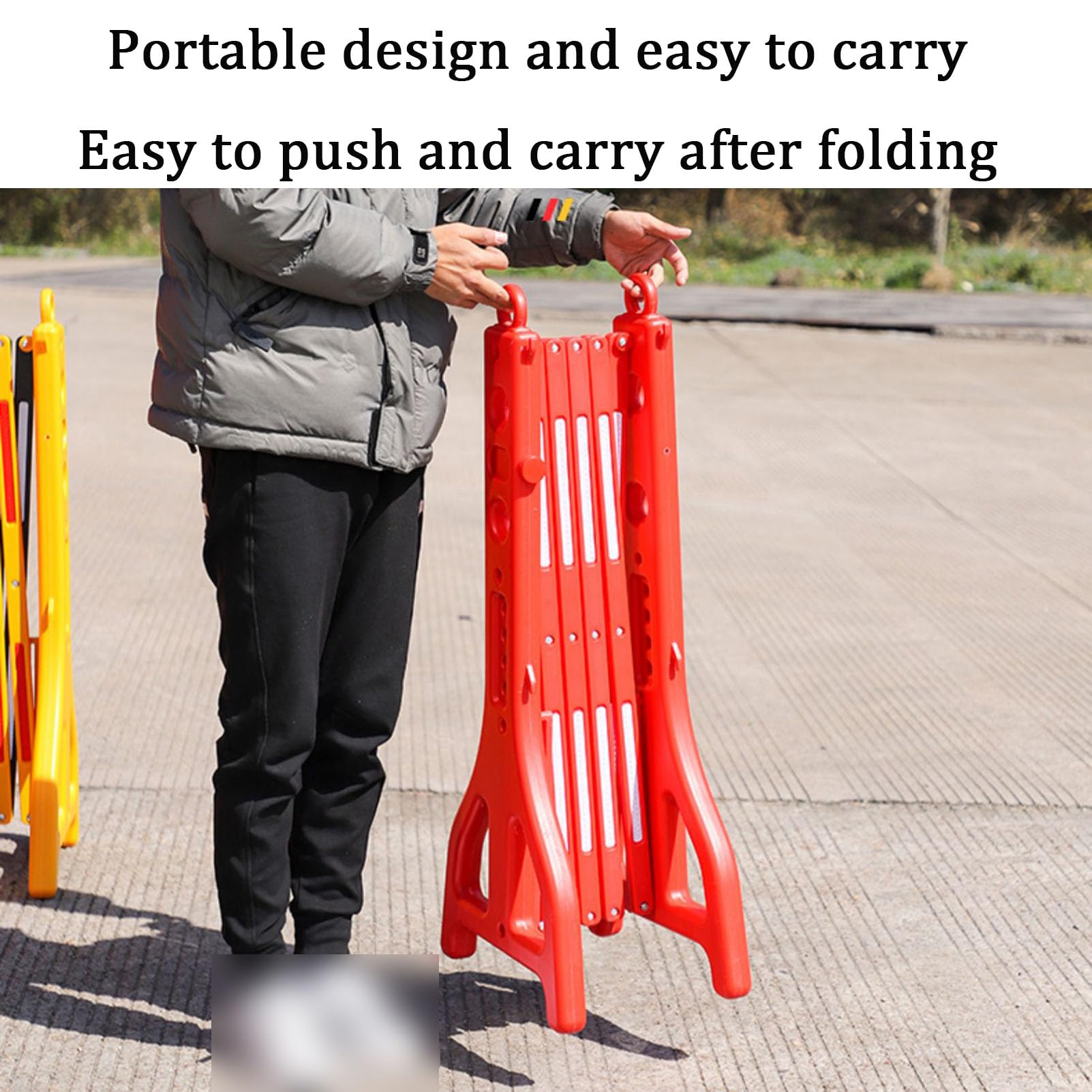 Barrera de seguridad expandible, puerta portátil llena de agua para control de multitudes al aire libre, valla de tráfico plegable con tiras reflectantes