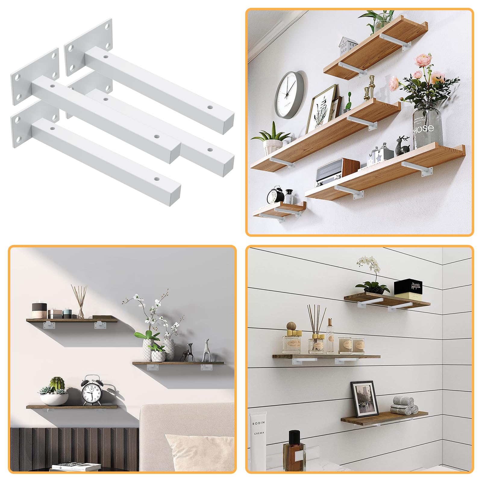 4 Piezas Soportes para Estante Soporte Estanterías de Metal, Soporte Pared Balda Flotante Escuadra, Escuadras Baldas de Hierro Pared Montaje de Estanterias Colgantes Bricolaje Blanco(30cm/12in)