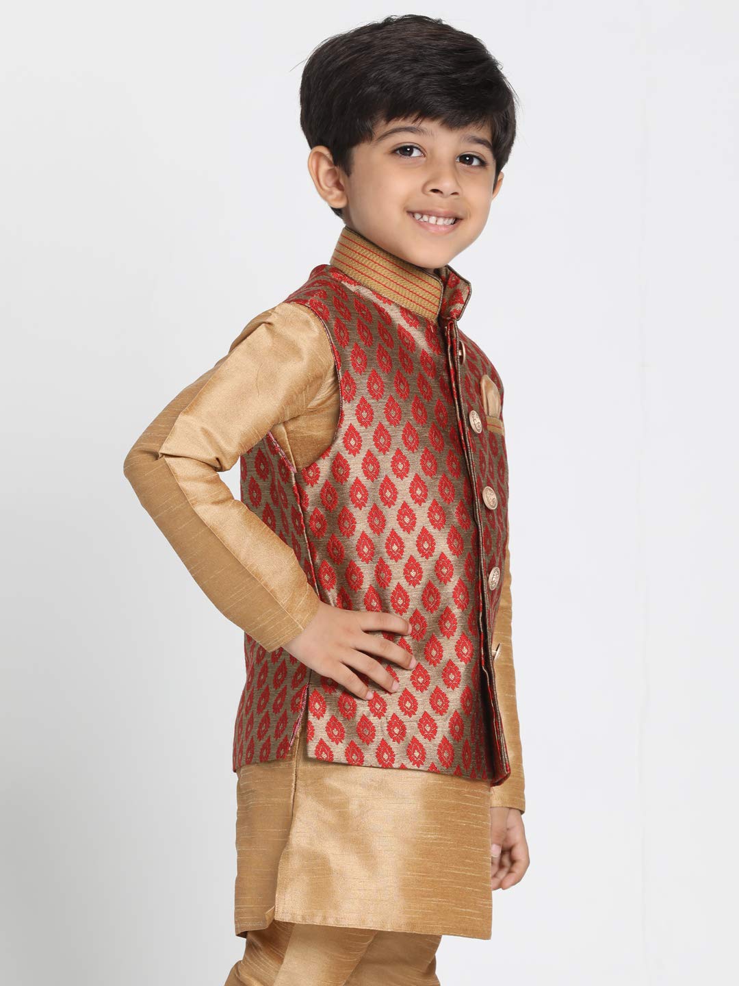 Jbn Creation Boys' Maroon And Gold Silk Blend Nehru Jacket (Vasbj025Ma, For 3-4 Years)