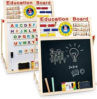 MantraRaj 6 in 1 Educational Learning Skills Activity Drawing Board Kids Easel Wooden Blackboard Whiteboard Child Drawing – Double Sided for Double the Fun with Chalks and Eraser, Magnetic Numbers