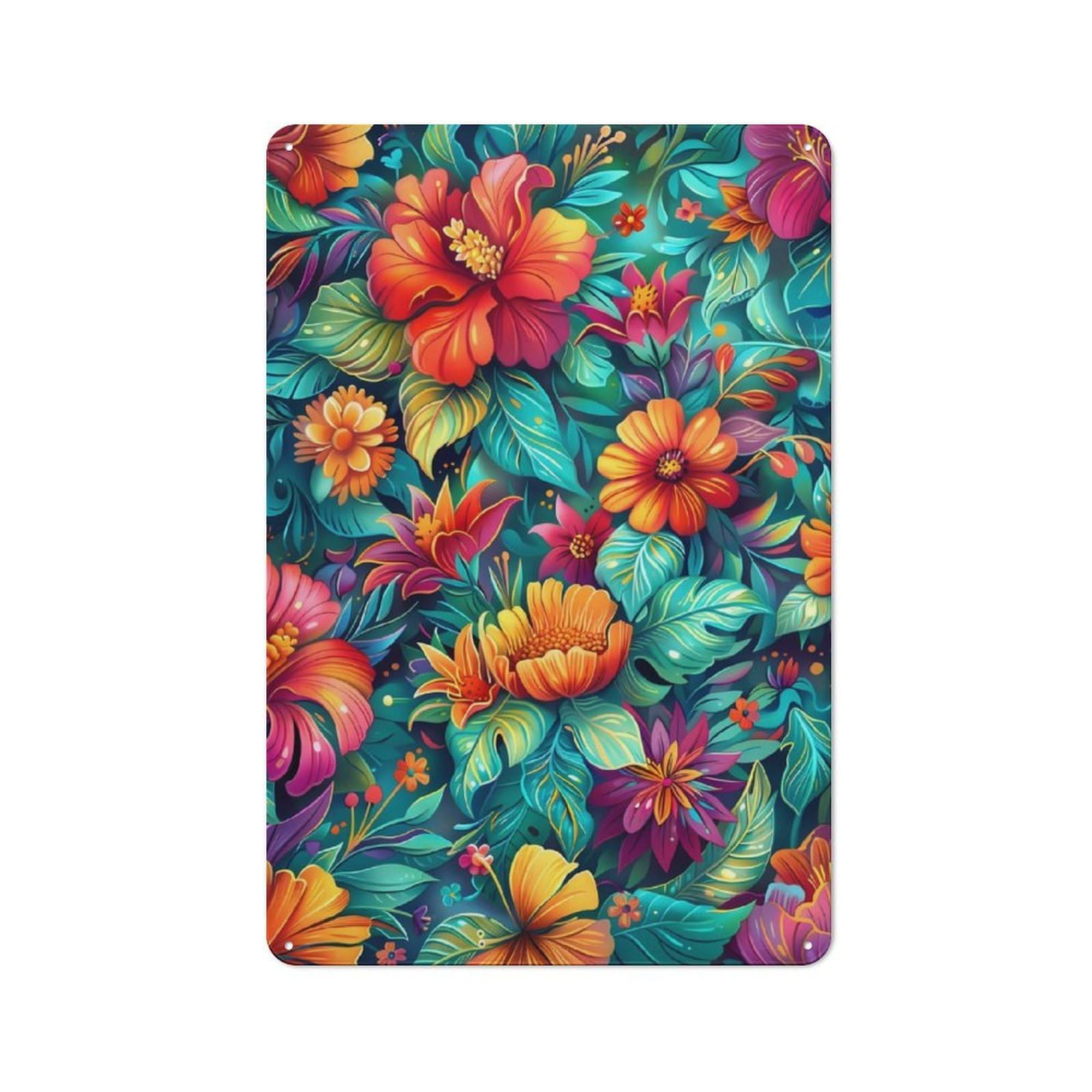 Vintage Floral Fantasy Metal Plaque 30x20cm, Diner Style Decor for Coffee Bar, Kitchen, Bistro Or Tea Corner