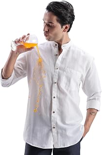 TURMS Men's Casual Solid Linen Shirt | Water Repellent | Anti Stain Anti Odor | Kansas Linen | Mandarin Collar | Full Sleeves Price In India