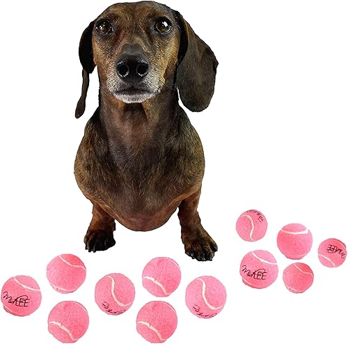 Miniatura 3 de Midlee Juego de 12 mini pelotas de tenis para perros chirriantes rosas de 1.5 pulgadas