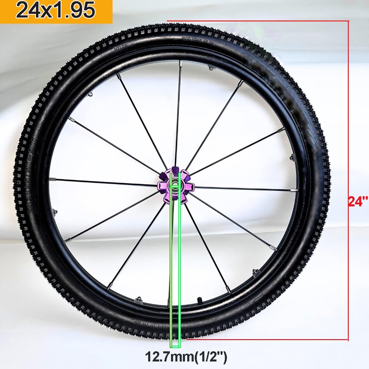 Juego de 2 Ruedas Traseras para Silla de Ruedas de 24", llanta de Goma Antideslizante de 24 x 1,95 Pulgadas, rodamiento de 12,7 mm (1/2") y buje de aleación de Aluminio