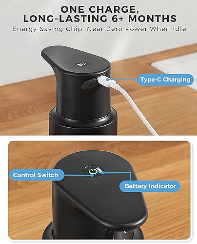 Miniatura 5 de Dispensador automático de jabón líquido sin contacto, 16.2 oz16.2 fl oz recargable, 3 niveles de líquido ajustables, IPX7 impermeable, para cocina y