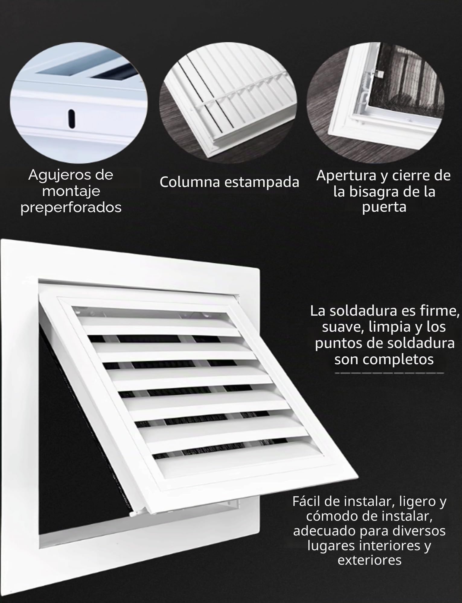 Rejilla de ventilación mural abatible de aluminio con rejillas de ventilación, rejilla de ventilación exterior impermeable for pared(50x50cm/19.5x19.5in)