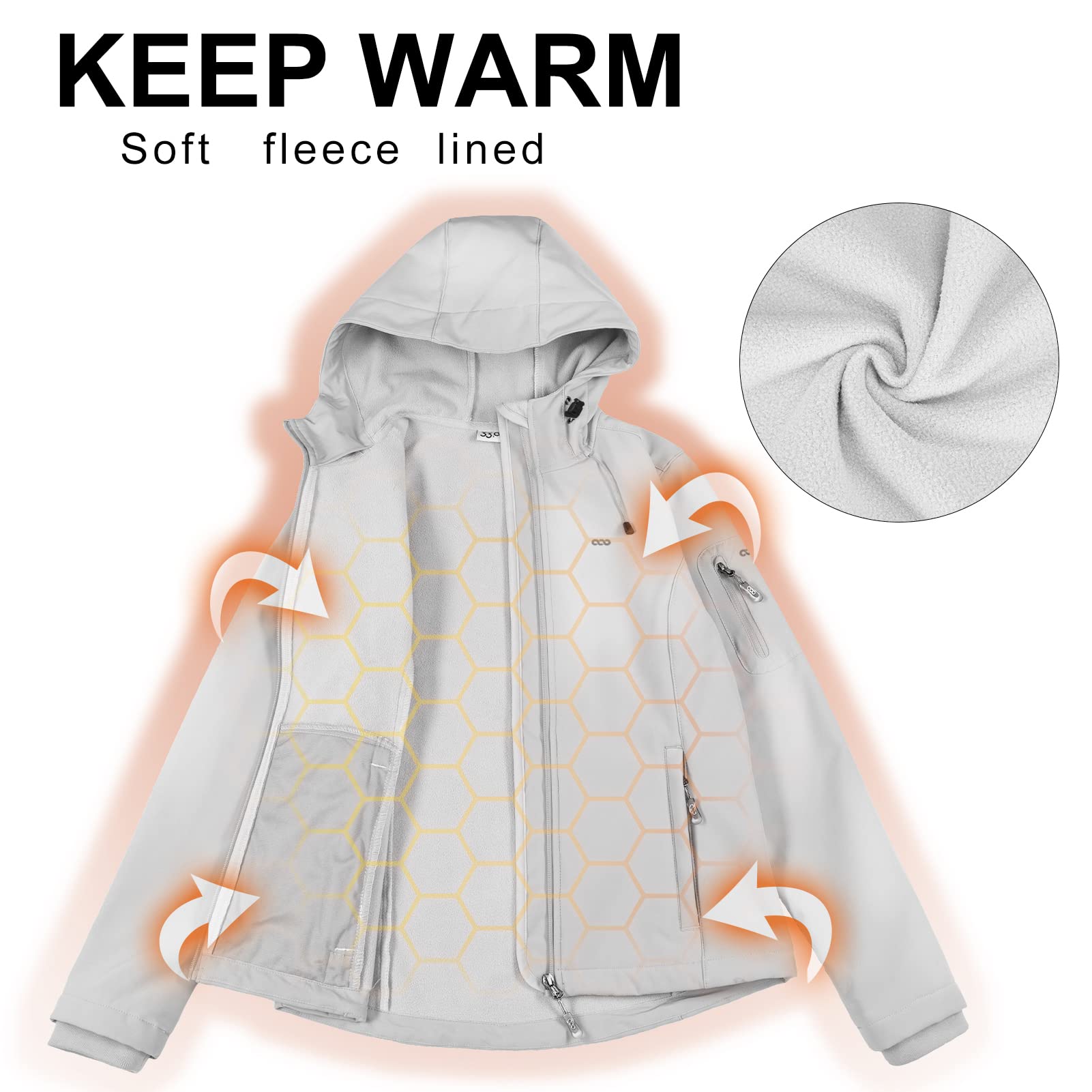 33,000ft Women's Softshell Jacket, Fleece Lined Warm Jacket Light Hooded Windproof Coat for Outdoor Hiking