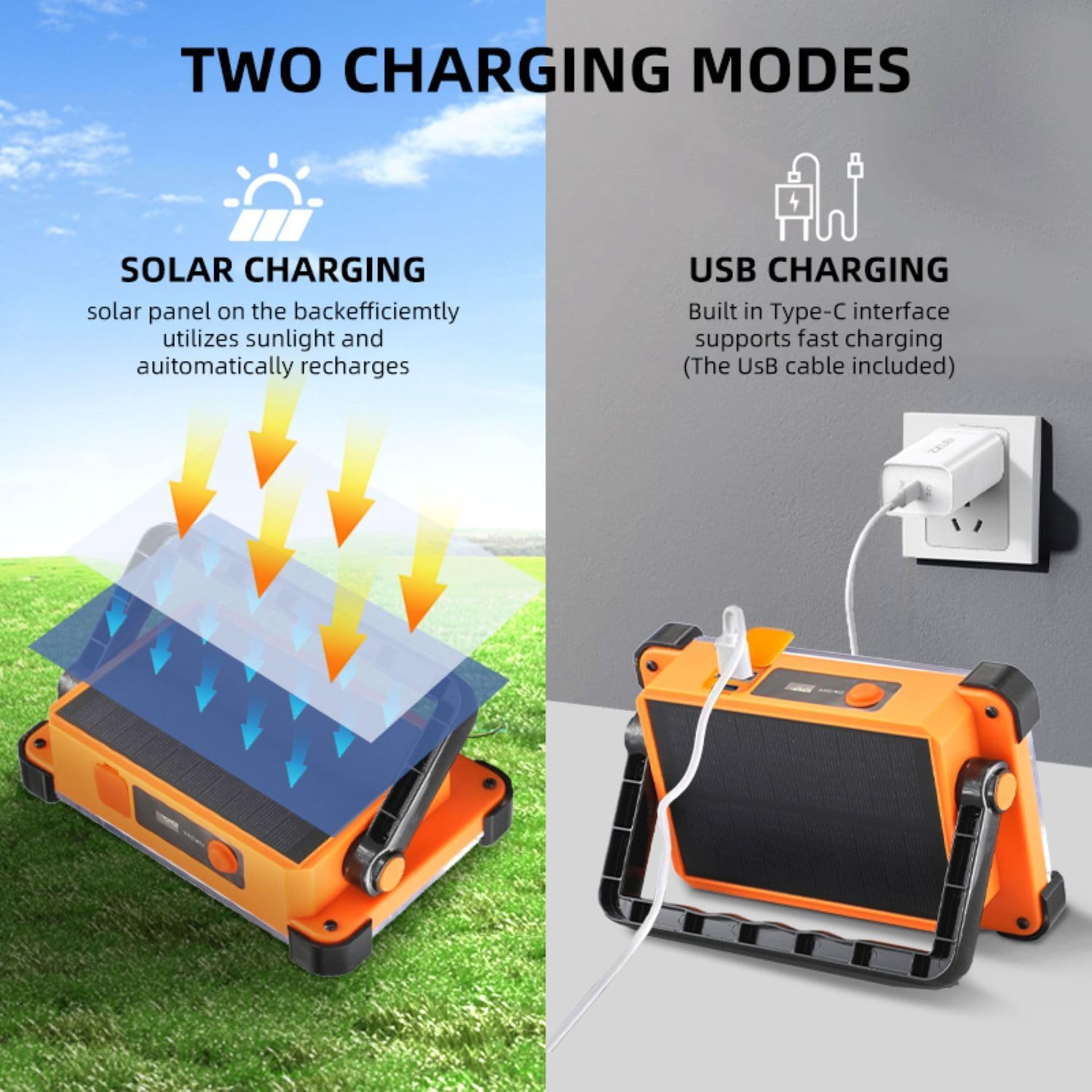 Solar Work Light Rechargeable Lamps Camping Light 120W 6000mAh 144 LED Outdoor Work Light for Emergency Mechanic Repairing Camping