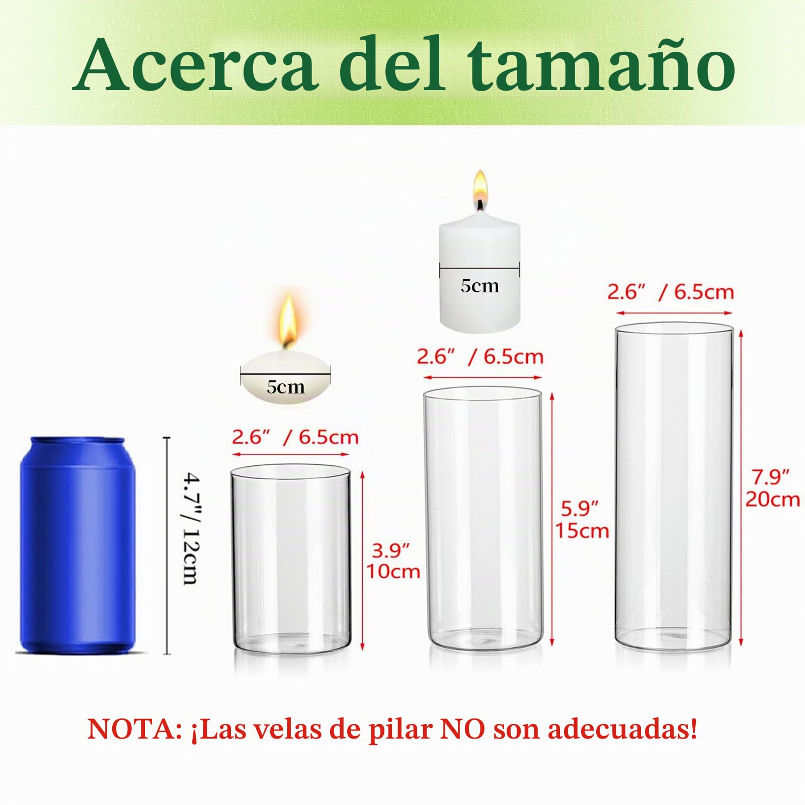 Hewory Juego de 6 Jarrones Cilíndricos de Cristal, Jarrón Alto de Cristal Transparente para Flores, Portavelas Huracán para Velas de Pilar Flotantes, Florero para Centro de Mesa, 10/15/20cm