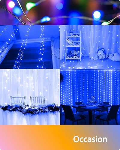 Miniatura 6 de Luces de cortina de 300 luces LED parpadeantes con control remoto USB alimentadas para boda, telón de fondo de Navidad para dormitorio, decoración