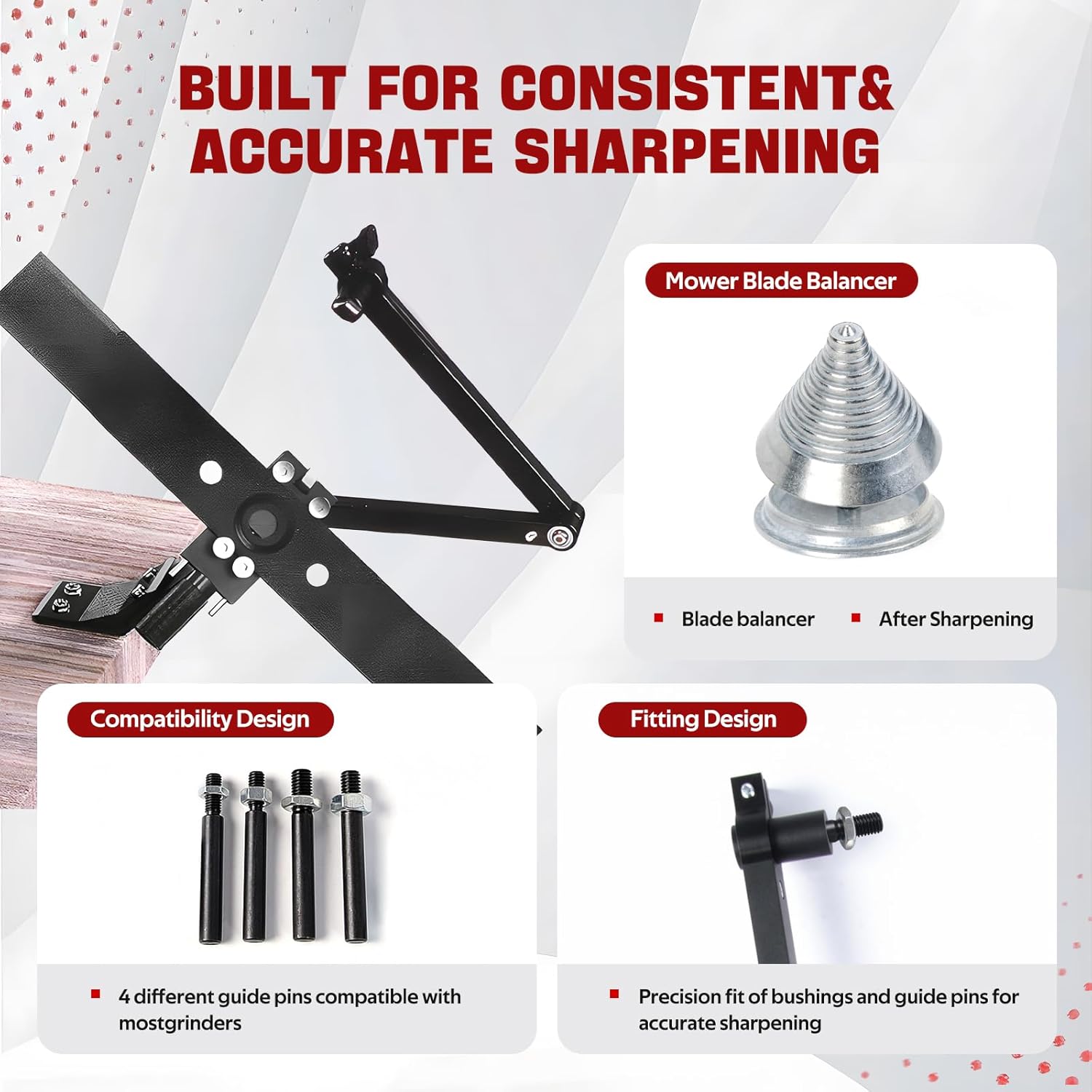 Lawn Mower Blade Sharpener & Lawn Mower Blade Balancer, Mower Blade Sharpener kit with Ball Bearing Manufacture Handle and 15°-45° Adjustable Frame for Right & Left Hand Blades