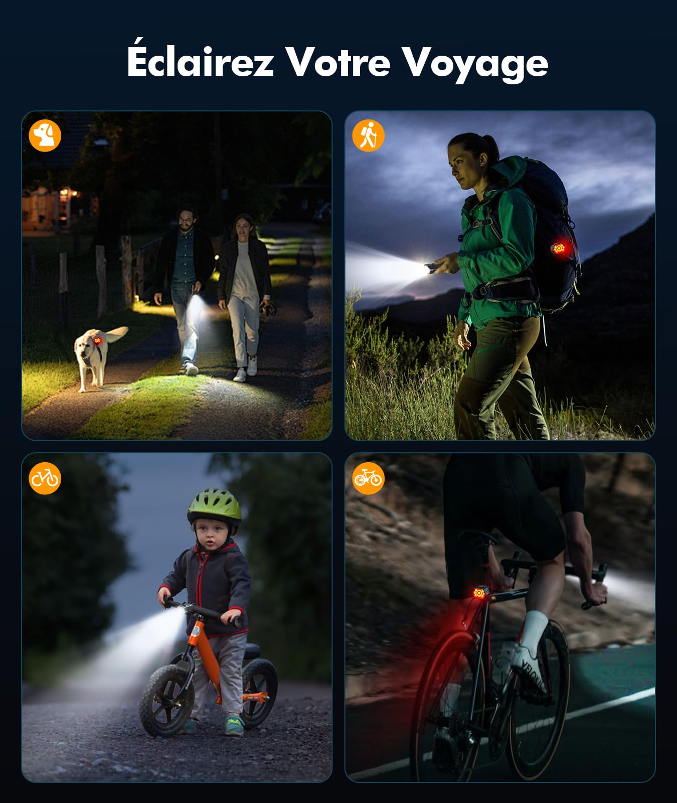 CIRYCASE Lumiere Velo avec Feu d'Avertissement Latéral, 3+6 Modes Eclairage Velo Avant et Arriere Rechargeable pour Cyclisme de Nuit, Étanche IP65, Lampe Feux Arrière Phare Avant Velo Super Lumineux