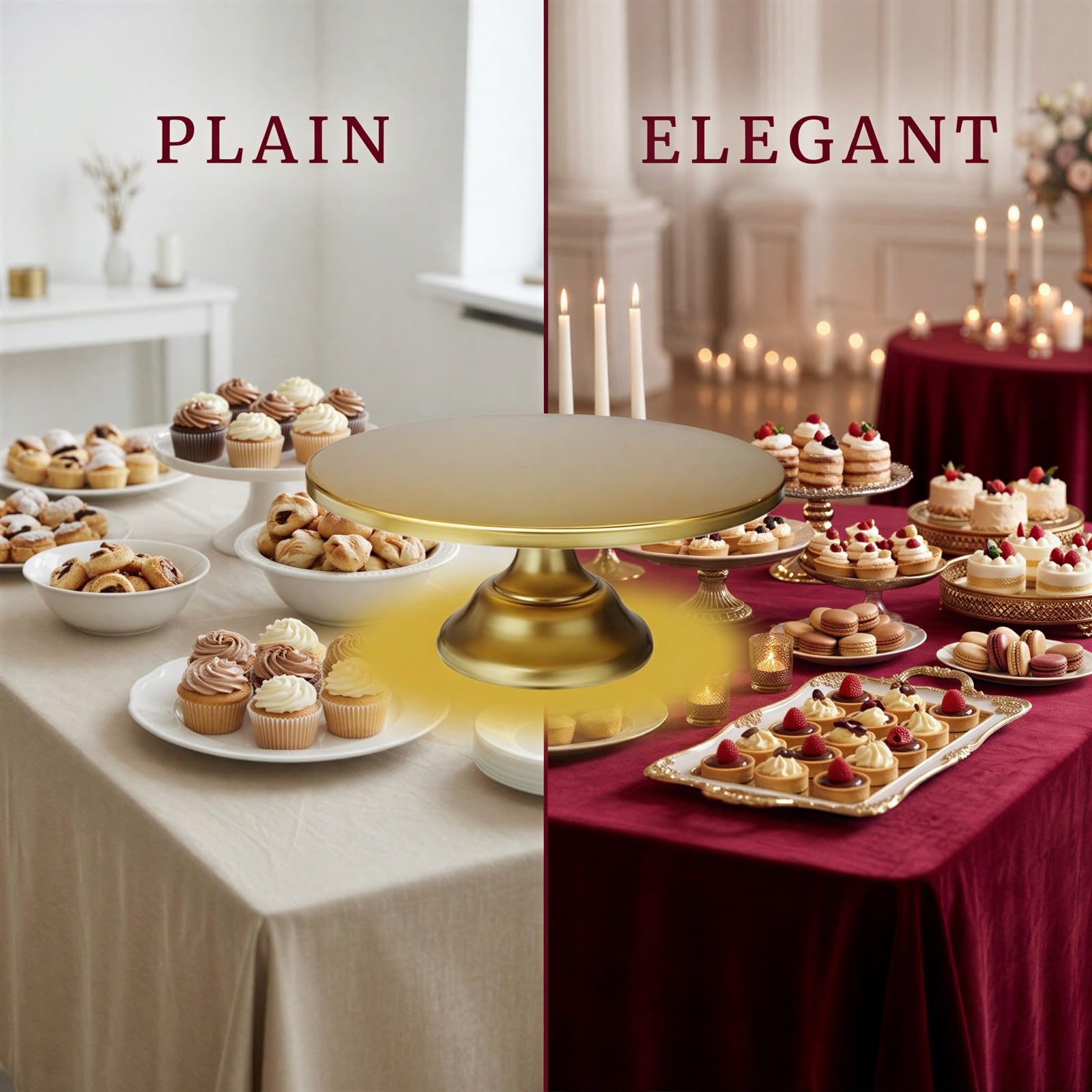 Présentoir à gâteau rond 30 cm, support pour dessert doré style européen, plateau sur pied en fer, présentoir à pâtisserie démontable pour mariage, anniversaire, table de réception et fête