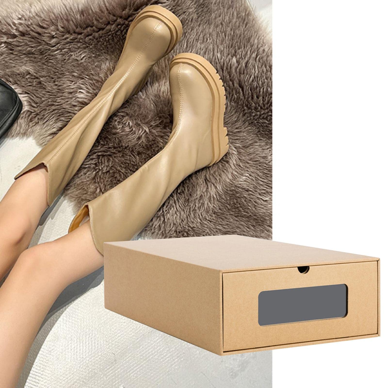 Organizzatore per Stivali in Cartone Rinforzato, Pieghevole, con Apertura Frontale, Contenitore per Scarpe Multifunzionale con Cassetto Estraibile, Id