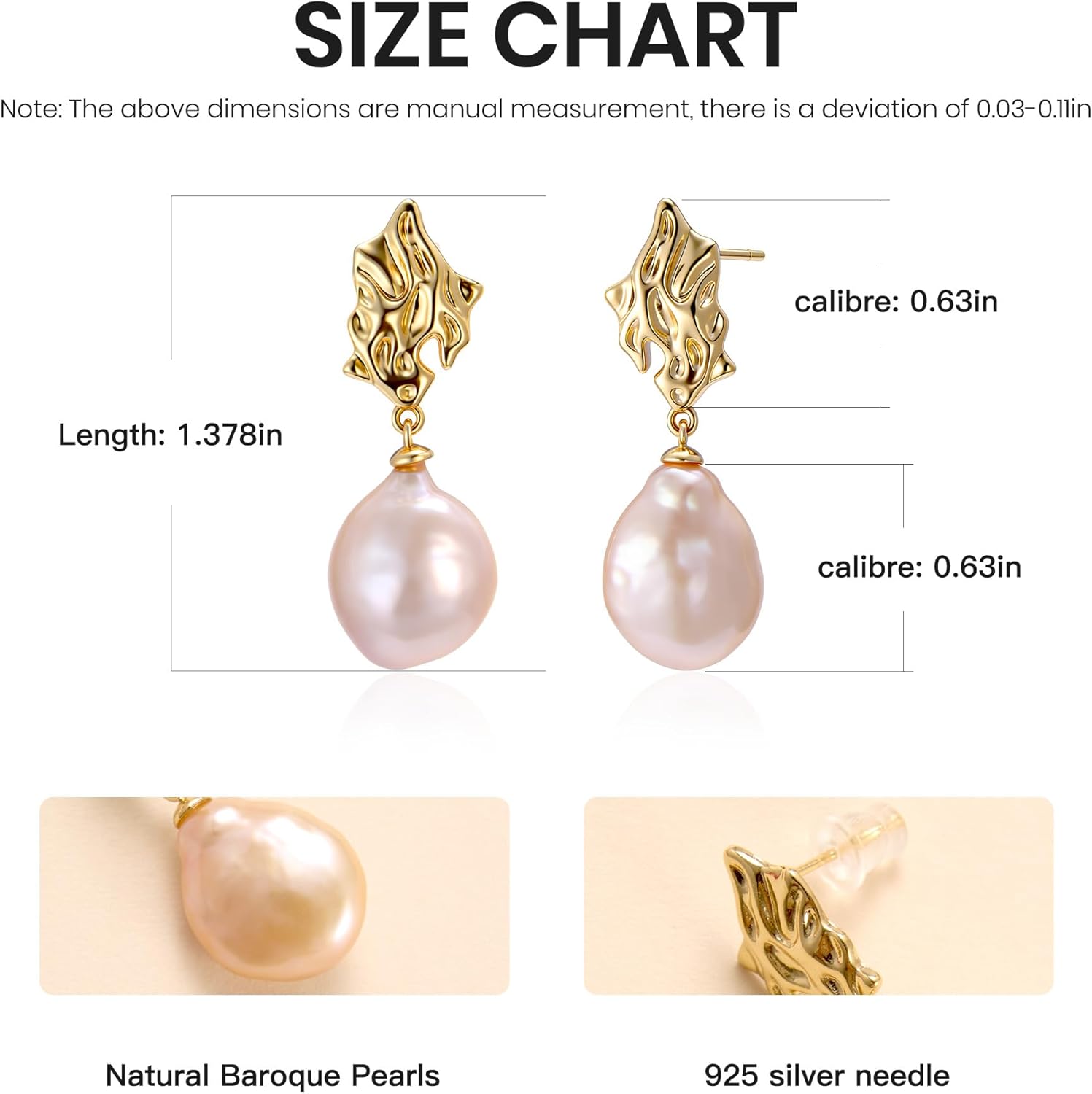 IDOKAWA Baroque Pearl Drop Earrings for Women, Gold Modern Stud 18K Gold Plated 925 Sterling Silver Post, Minimalist Statement Jewelry for Office Work Daily Wear