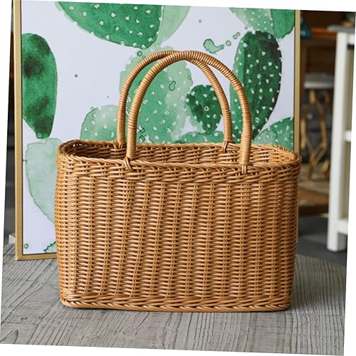 Miniatura 3 de Cesta tejida con asa de ratán cesta de almacenamiento para el hogar, cesta de compras de comestibles, cesta de ropa sucia, cesta de embalaje de