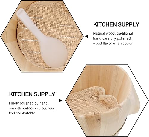 Miniatura 5 de BESTonZON Cubo de arroz hecho a mano Cubo de arroz al vapor con tapa Cestas de arroz Cesta de madera para cocinar bola de masa de madera de arroz