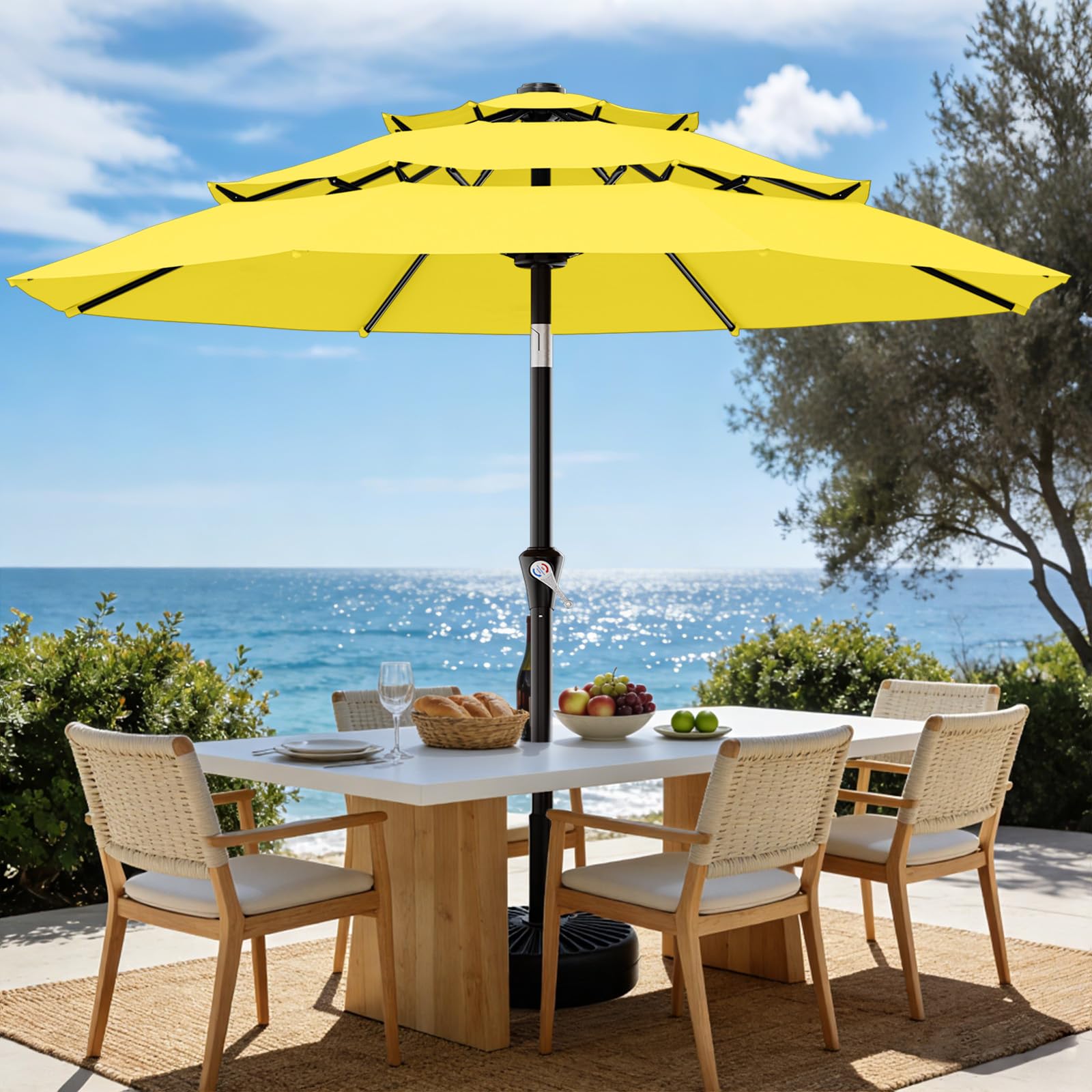 AreShark 9ft 3-Tier Patio Umbrellas, Outdoor Umbrella with 8 Sturdy Ribs UV Protection Windproof, Market Table Umbrella w/Push Button Tilt & Crank for Pool, Porch, Deck, Garden(Yellow) : Patio, Lawn