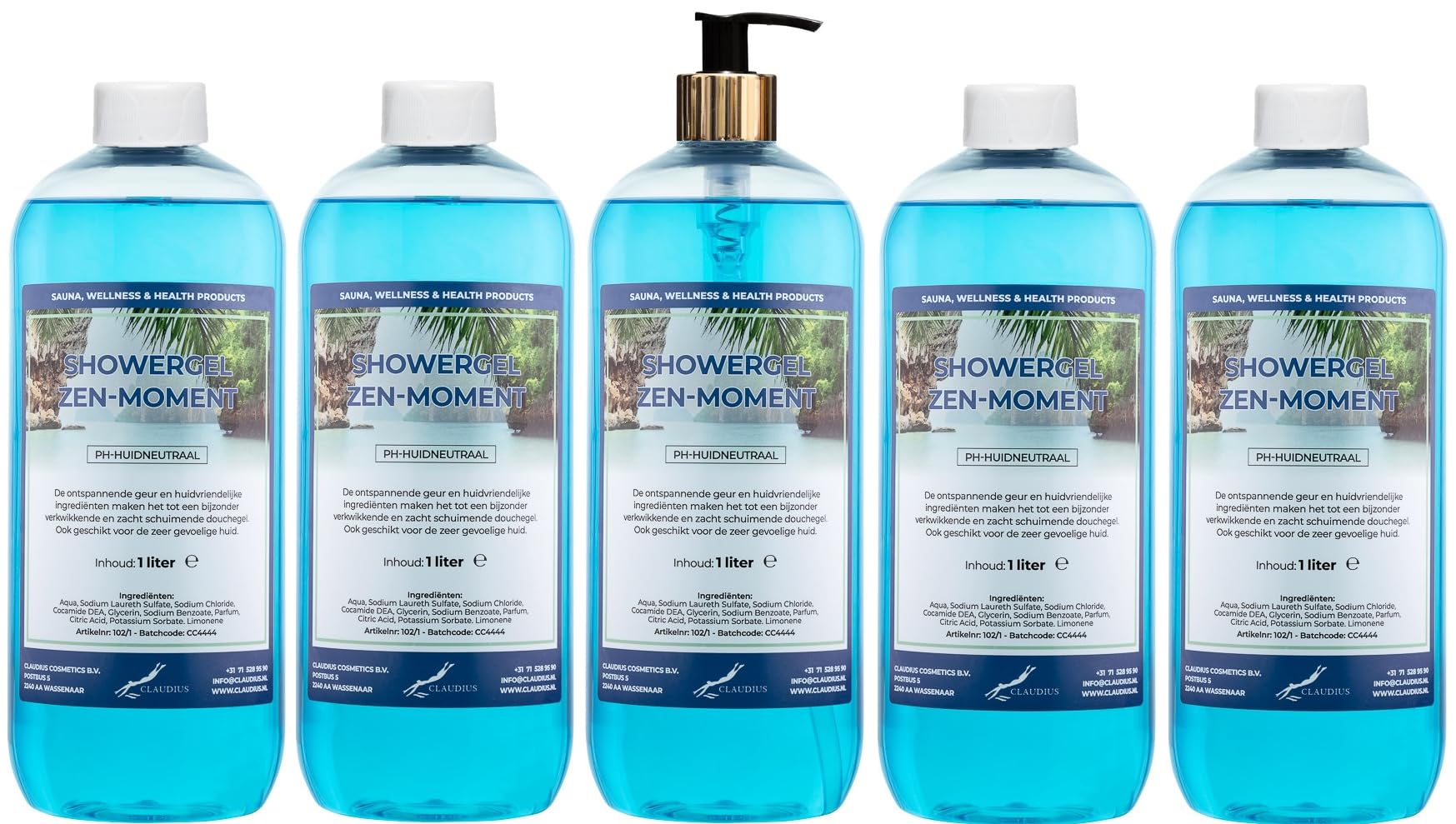 Duschgel Zen Moment 5 x 1 Liter mit goldener Pumpe (transparent)
