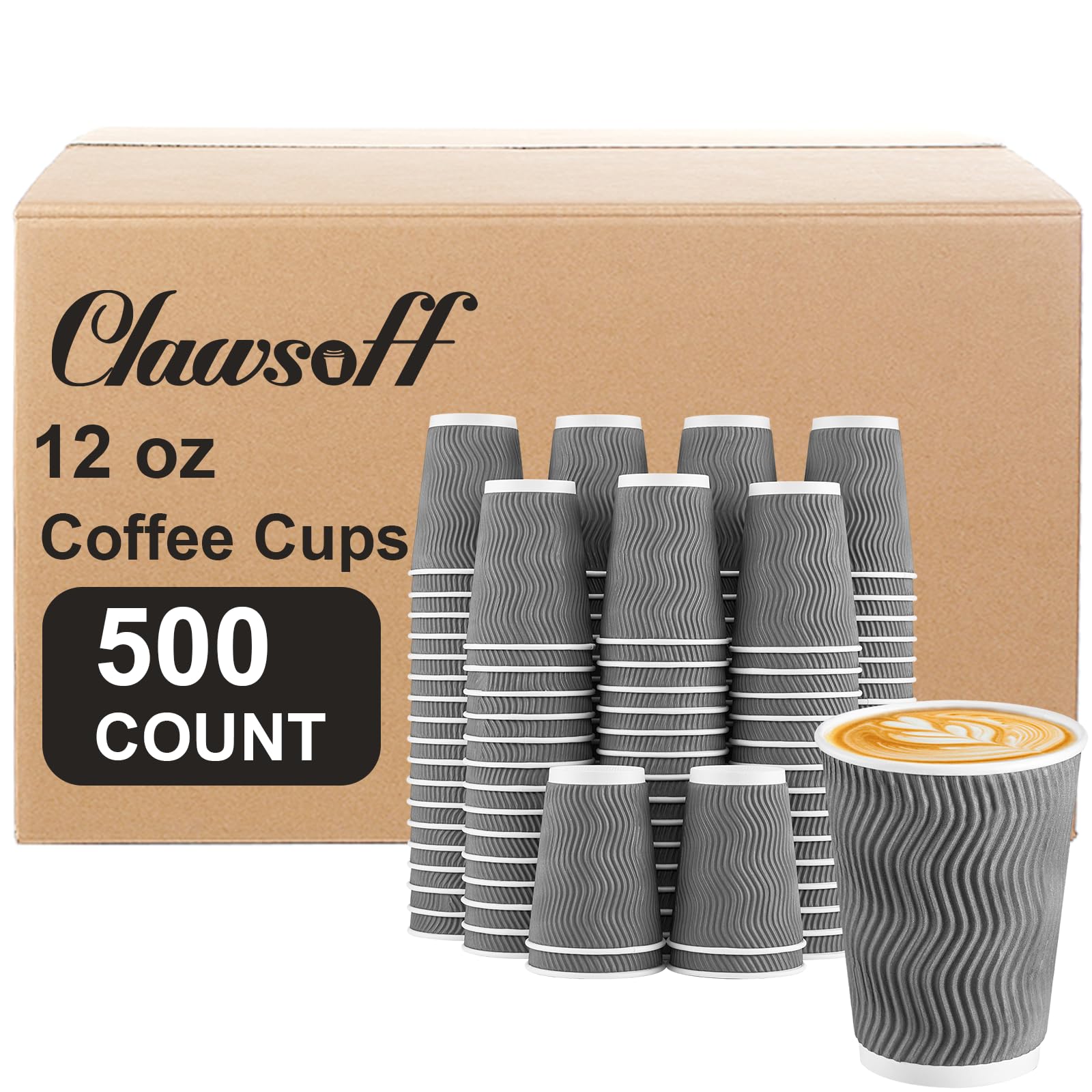 Clawsoff 500 Pack 12 oz Coffee Cups Disposable Insulated Paper Cup Gray