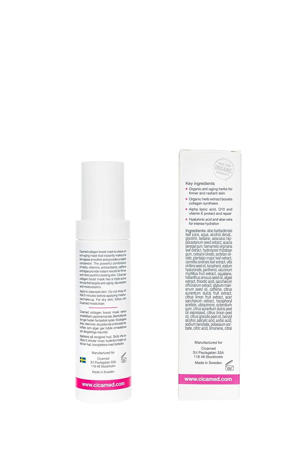 Cicamed Collagen Boost Mask – Leave-On Anti Aging Face Mask for Firming, Hydrating & Glowing Skin - with Hyaluronic Acid, Vitamin C, Caffeine & Antioxidants - Made in Sweden – 1.7 fl. oz. (50 ml)