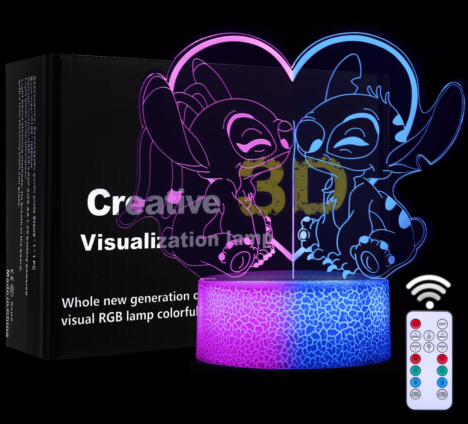 TIDRT Stitch Lampada-Acrylic 3d Led Luce Notturna 16 Colori Tocco Con Telecomando,Luci Decorative Per La Stanza Dei Bambini,Regali Di Compleanno E Natale