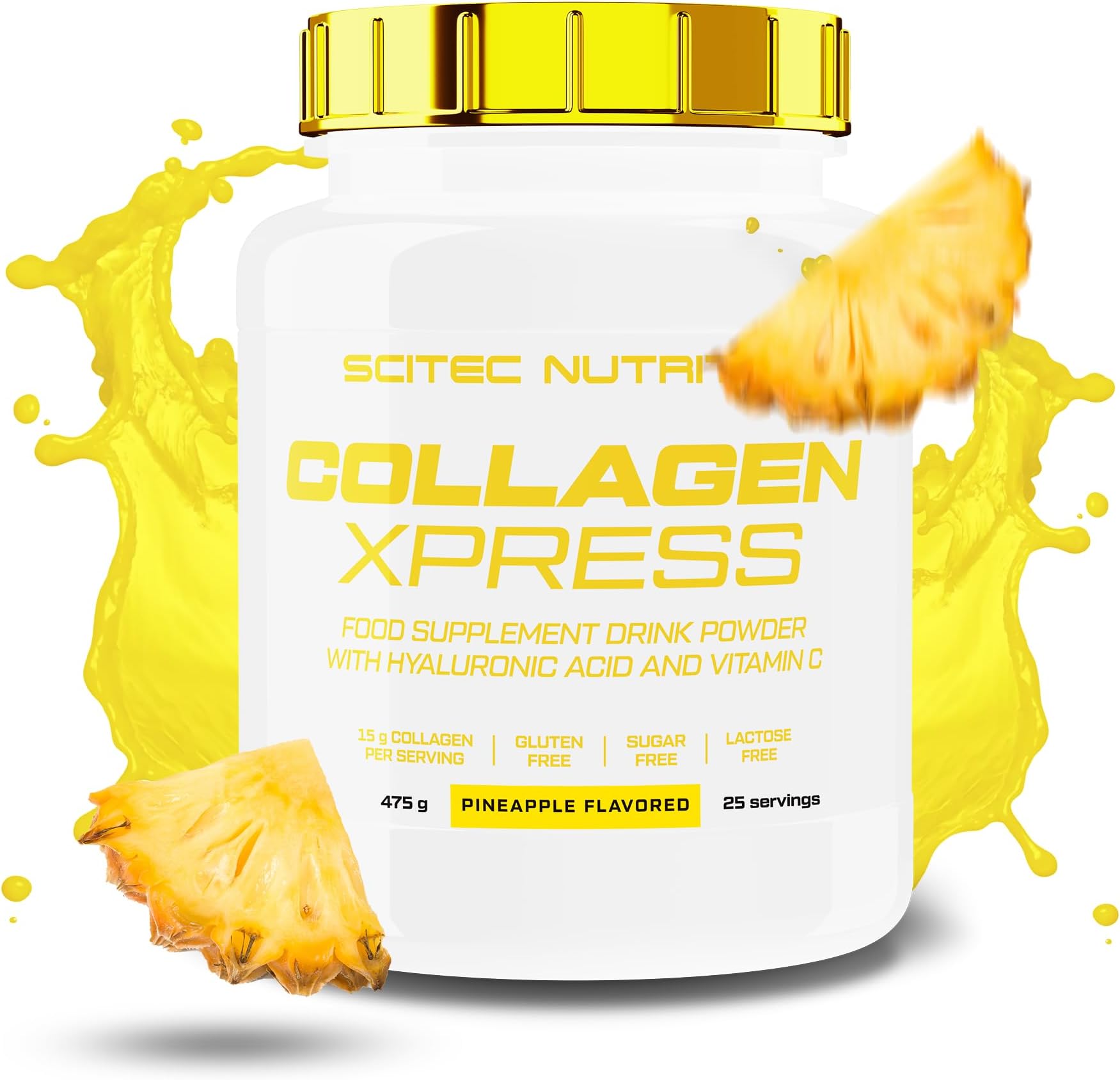 Collagen Xpress – 15g Collagen per Dose – Gluten-Free, Sugar-Free Lactose-Free – with Vitamin C & Hyaluronic Acid, 475 g, Pinapple