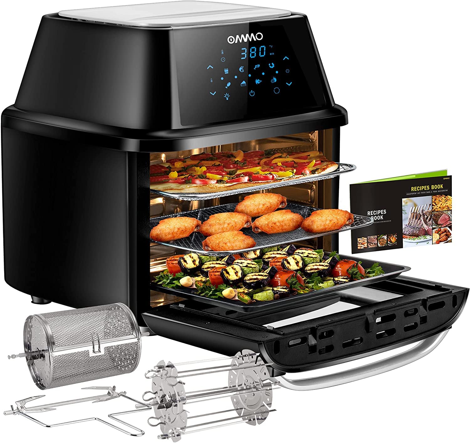 OMMO Air Fryer Oven -17 QT, 1800W Large Countertop Air Fryer Toaster Oven with Digital Controls, 8 P