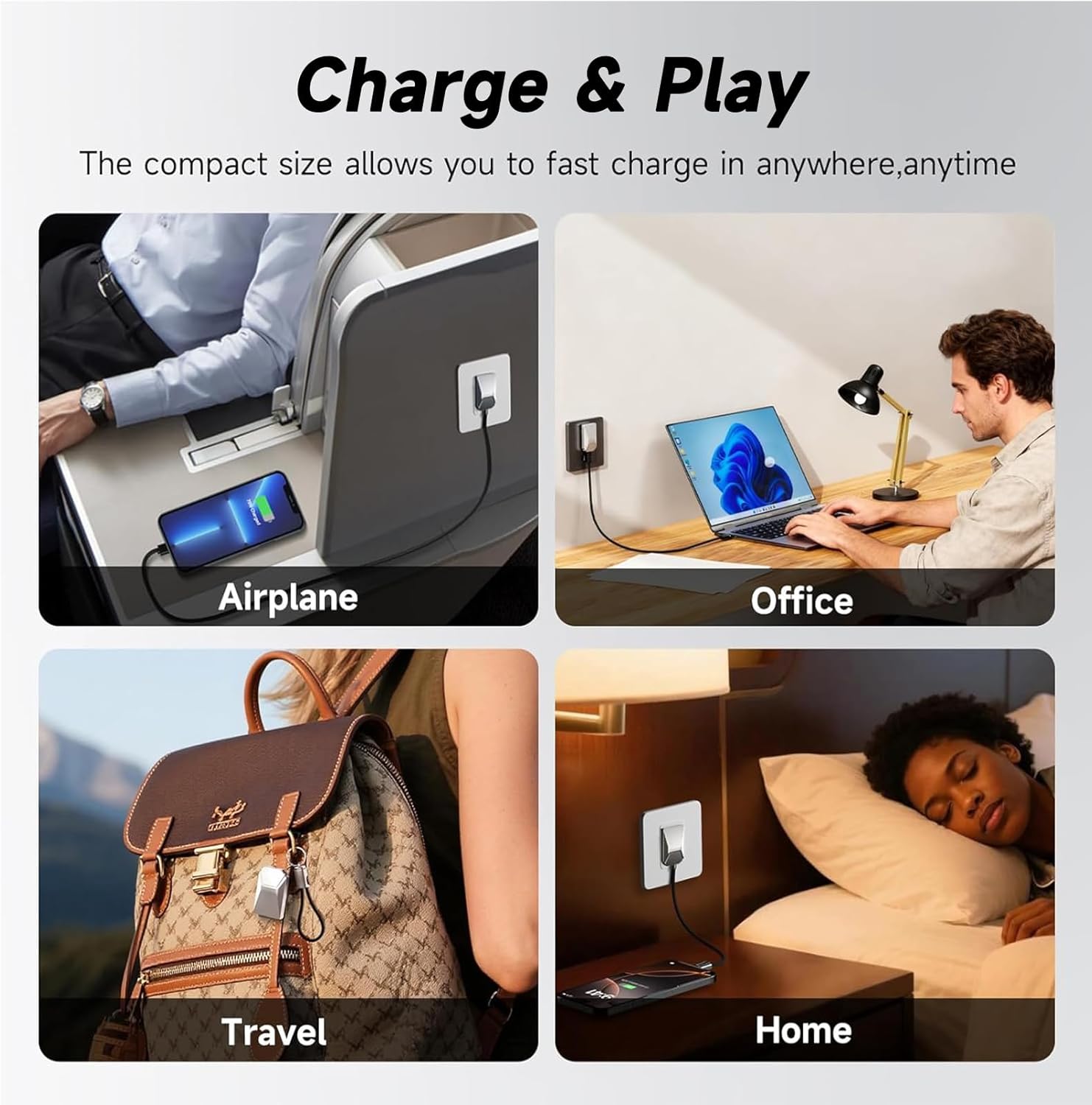 USB C Charger for iPhone 16/15 Charger Fast Charging, GaN Keychain Design Fast Wall Charger Block with 2 Pack USB C to C & C to Lightning Cable, Foldable and Compact for iPhone 17/16/15, iPad(Gray)