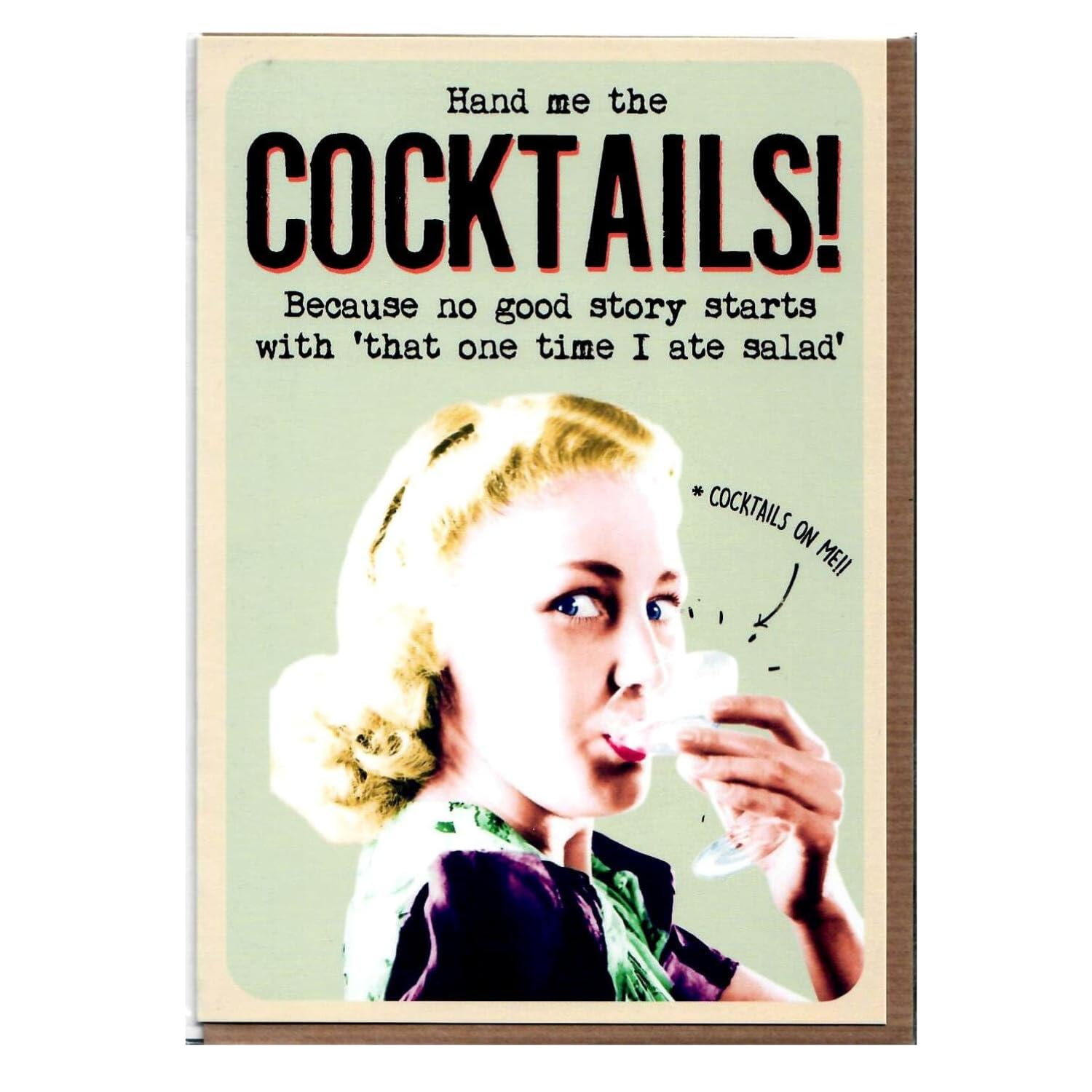 Emotional Rescue Hand Me The Cocktails Birthday Card For Her, Funny Greetings, Green