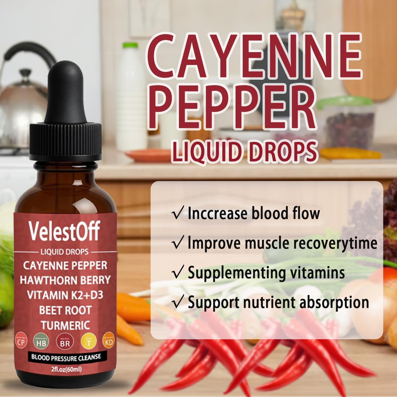 ONAISE Cayenne Pepper & Cayenne Pepper Drops Liquid Supplement with Hawthorn, Beet Root, Turmeric, Vitamin K2 D3 - Image 4
