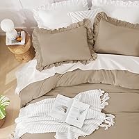 Vista 3 de Andency - Juego de edredón gris pardo tamaño King 104 x 90 pulgadas, 3 piezas, 1 edredón con volantes/2 fundas de almohada, microfibra suave ligera