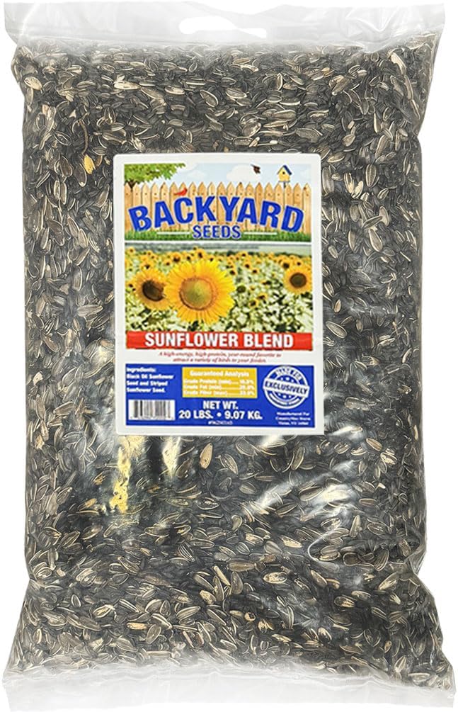 CountryMax Backyard Sunflower Seed Blend 20 lb – Black Oil & Striped Sunflower Mix for Cardinals, Chickadees, Grosbeaks & Wild Birds, High-Protein, Year-Round Bird Food
