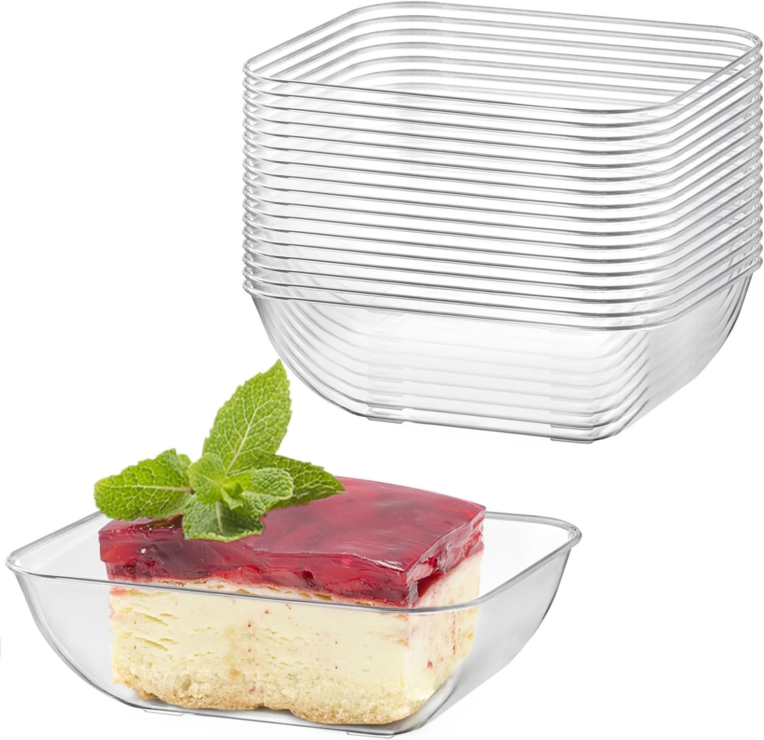 Zezzxu 100ct Mini Dessert Cups, 2-3/4 x 2-1/4 Inch Clear Plastic Reusable Small Rectangle Party Serving Tiny Bowls for Individual Appetizers, Trifle, Cheesecake, Hors D'oeuvres