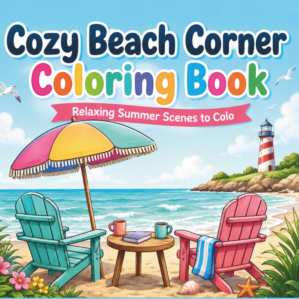 Cozy Beach Corner Coloring Book: Relaxing Summer Scenes to Color