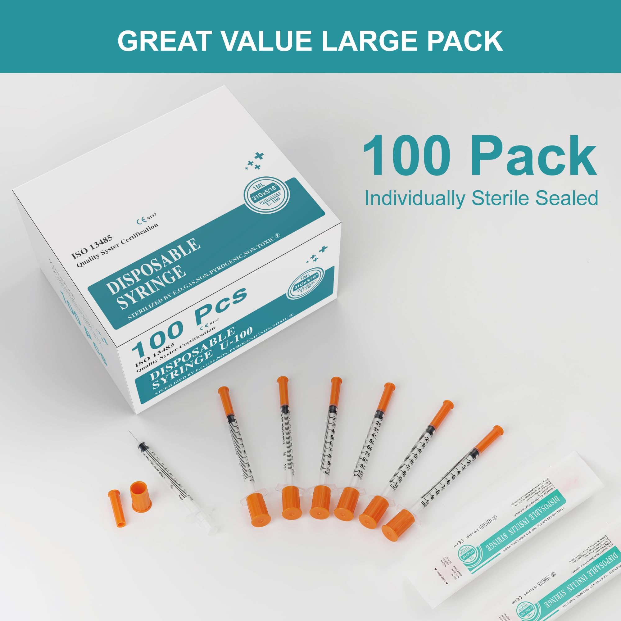 U-100 Syringes with Needles - 1ml 31G (100 Pack) -5
